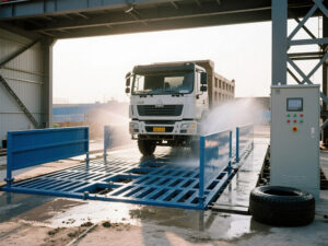 Scraping mud roller wheel washer